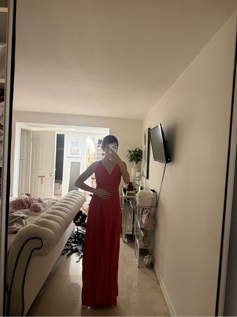 Mango Red V-Neck Maxi Dress